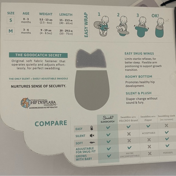 Swado Classic Adjustable Swaddle in Gray And White Organic Cotton Size M NWT - Picture 3 of 9